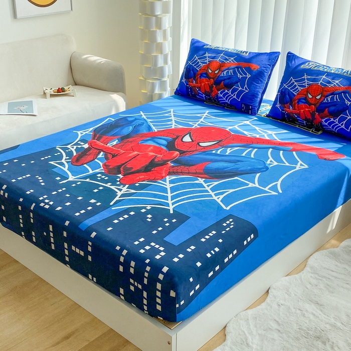 91家纺网 家纺一手货源 找家纺 一电 2025新款跨境电商床笠冬天德芙绒床笠单件加绒加厚绒床罩儿童学生宿舍床垫套床笠罩 蜘蛛侠