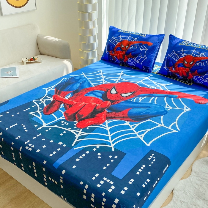 91家纺网 家纺一手货源 找家纺 一电 2025新款跨境电商床笠冬天德芙绒床笠单件加绒加厚绒床罩儿童学生宿舍床垫套床笠罩 蜘蛛侠