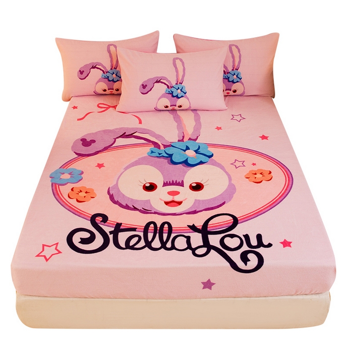 91家纺网 家纺一手货源 找家纺 一电 外贸2025新款卡通珊瑚绒床笠单件床罩冬季加厚牛奶绒床垫保护罩全包床单套 可爱星黛露