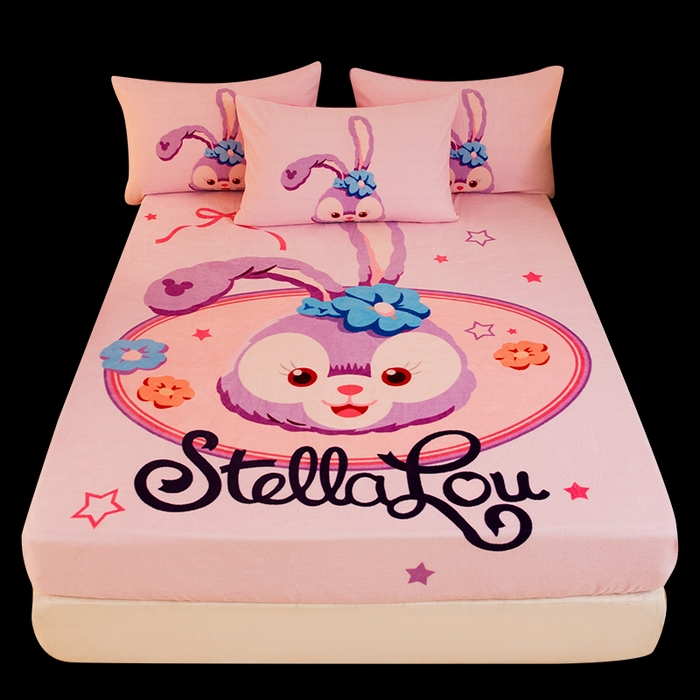 91家纺网 家纺一手货源 找家纺 一电 外贸2025新款卡通珊瑚绒床笠单件床罩冬季加厚牛奶绒床垫保护罩全包床单套 可爱星黛露