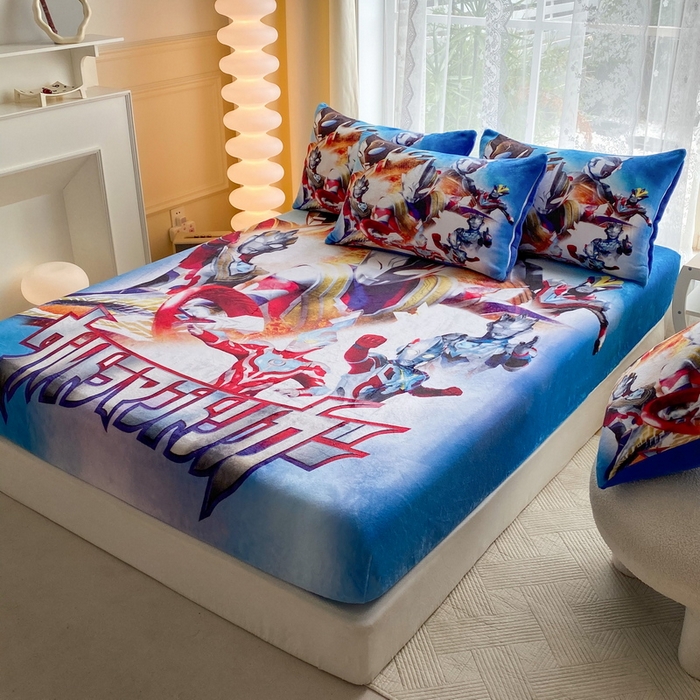 91家纺网 家纺一手货源 找家纺 一电 2025新款卡通珊瑚绒床笠单件床罩冬季加厚牛奶绒床垫保护罩全包床单套-系列二 闪电奥特曼