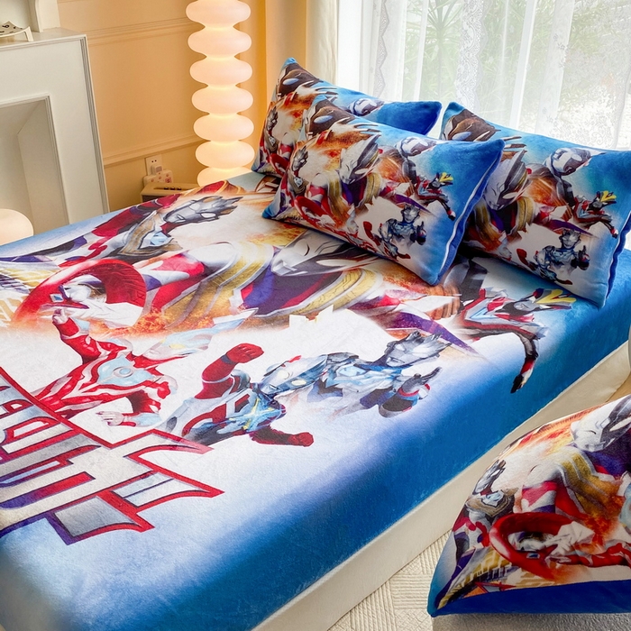 91家纺网 家纺一手货源 找家纺 一电 2025新款卡通珊瑚绒床笠单件床罩冬季加厚牛奶绒床垫保护罩全包床单套-系列二 闪电奥特曼