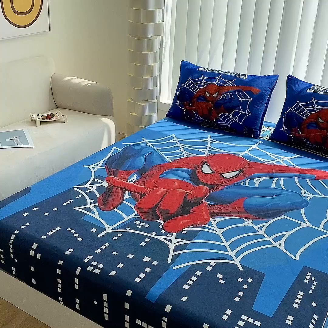 91家纺网 家纺一手货源 找家纺 一电 2025新款跨境电商床笠冬天德芙绒床笠单件加绒加厚绒床罩儿童学生宿舍床垫套床笠罩 蜘蛛侠