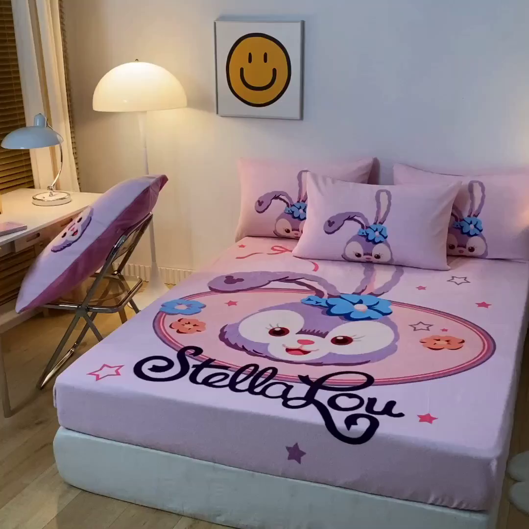 91家纺网 家纺一手货源 找家纺 一电 外贸2025新款卡通珊瑚绒床笠单件床罩冬季加厚牛奶绒床垫保护罩全包床单套 可爱星黛露