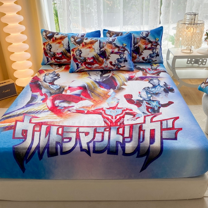 91家纺网 家纺一手货源 找家纺 一电 2025新款卡通珊瑚绒床笠单件床罩冬季加厚牛奶绒床垫保护罩全包床单套-系列二 闪电奥特曼