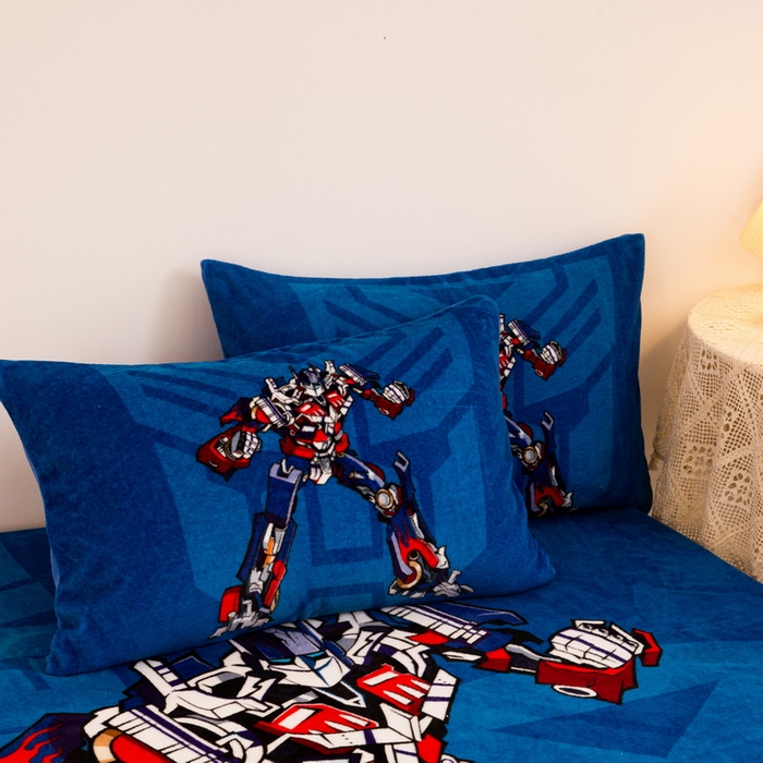 91家纺网 家纺一手货源 找家纺 一电 外贸2025新款卡通珊瑚绒床笠单件床罩冬季加厚牛奶绒床垫保护罩全包床单套 擎天柱