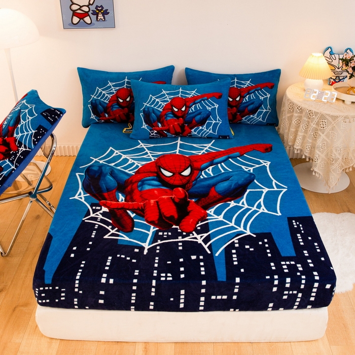 一电 外贸2025新款卡通珊瑚绒床笠单件床罩冬季加厚牛奶绒床垫保护罩全包床单套 蜘蛛侠