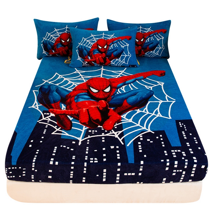 91家纺网 家纺一手货源 找家纺 一电 外贸2025新款卡通珊瑚绒床笠单件床罩冬季加厚牛奶绒床垫保护罩全包床单套 蜘蛛侠