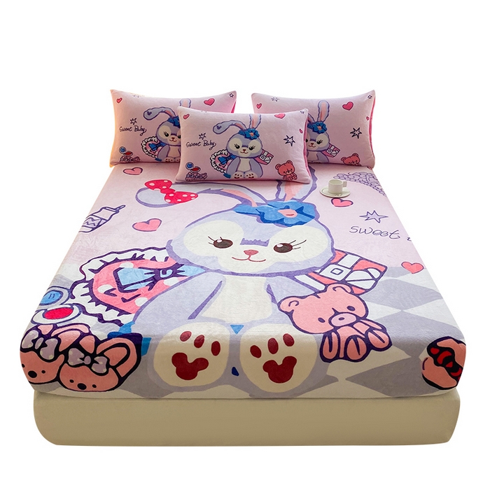 91家纺网 家纺一手货源 找家纺 一电 外贸2025新款卡通珊瑚绒床笠单件床罩冬季加厚牛奶绒床垫保护罩全包床单套 冰冰星黛露