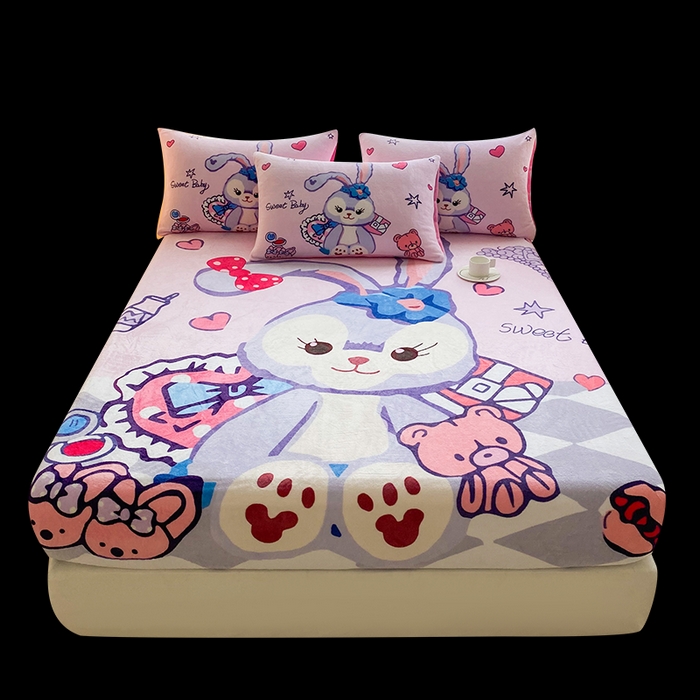 91家纺网 家纺一手货源 找家纺 一电 外贸2025新款卡通珊瑚绒床笠单件床罩冬季加厚牛奶绒床垫保护罩全包床单套 冰冰星黛露