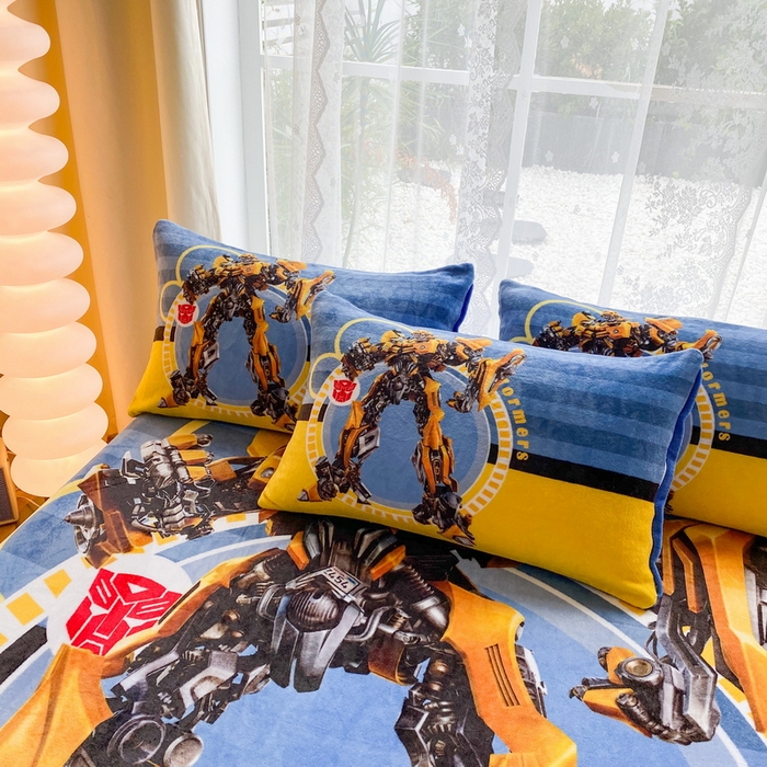 91家纺网 家纺一手货源 找家纺 一电 外贸2025新款卡通珊瑚绒床笠单件床罩冬季加厚牛奶绒床垫保护罩全包床单套 黄蜂机器人