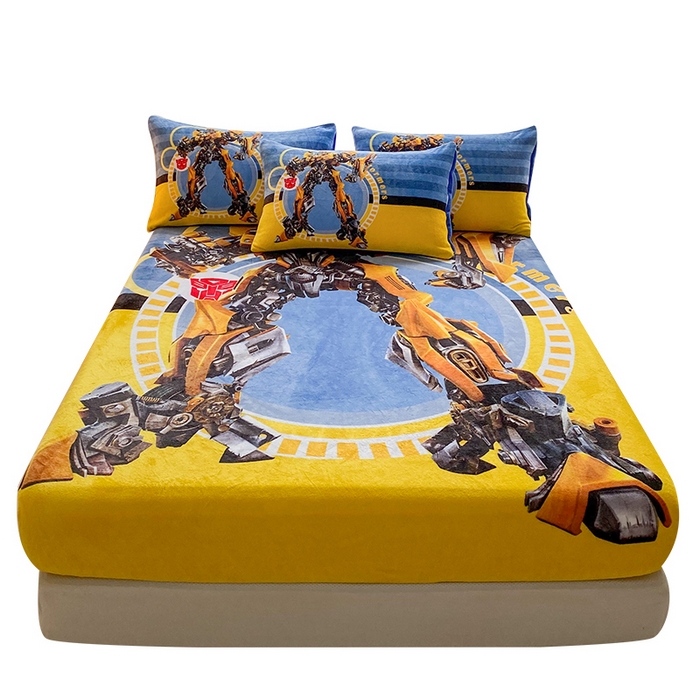 91家纺网 家纺一手货源 找家纺 一电 外贸2025新款卡通珊瑚绒床笠单件床罩冬季加厚牛奶绒床垫保护罩全包床单套 黄蜂机器人