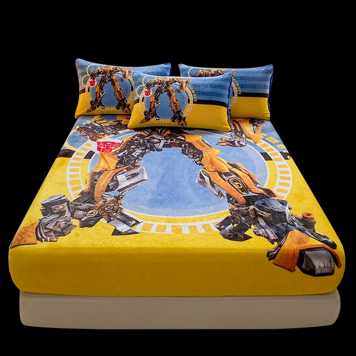 91家纺网 家纺一手货源 找家纺 一电 外贸2025新款卡通珊瑚绒床笠单件床罩冬季加厚牛奶绒床垫保护罩全包床单套 黄蜂机器人