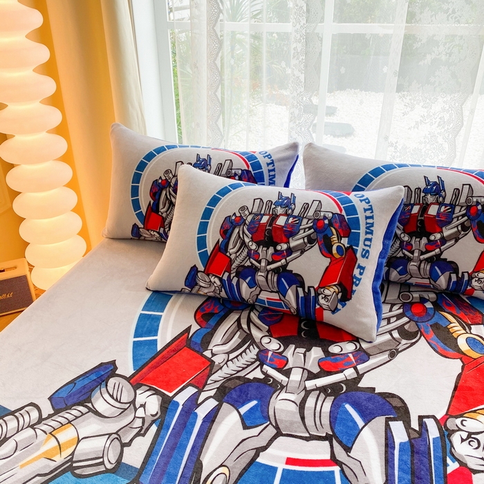 91家纺网 家纺一手货源 找家纺 一电 外贸2025新款卡通珊瑚绒床笠单件床罩冬季加厚牛奶绒床垫保护罩全包床单套 圈圈机器人