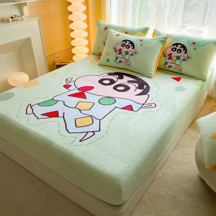91家纺网 家纺一手货源 找家纺 一电 外贸2025新款卡通珊瑚绒床笠单件床罩冬季加厚牛奶绒床垫保护罩全包床单套 小新