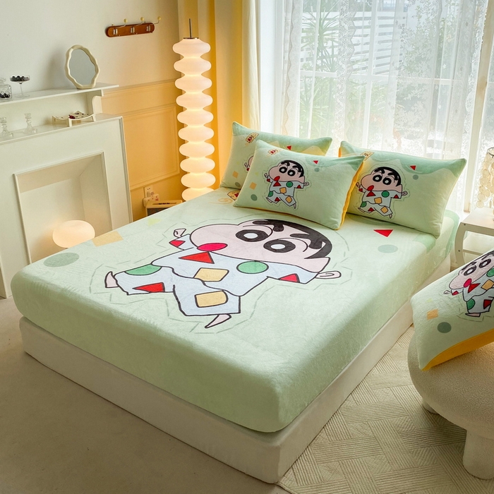 91家纺网 家纺一手货源 找家纺 一电 外贸2025新款卡通珊瑚绒床笠单件床罩冬季加厚牛奶绒床垫保护罩全包床单套 小新
