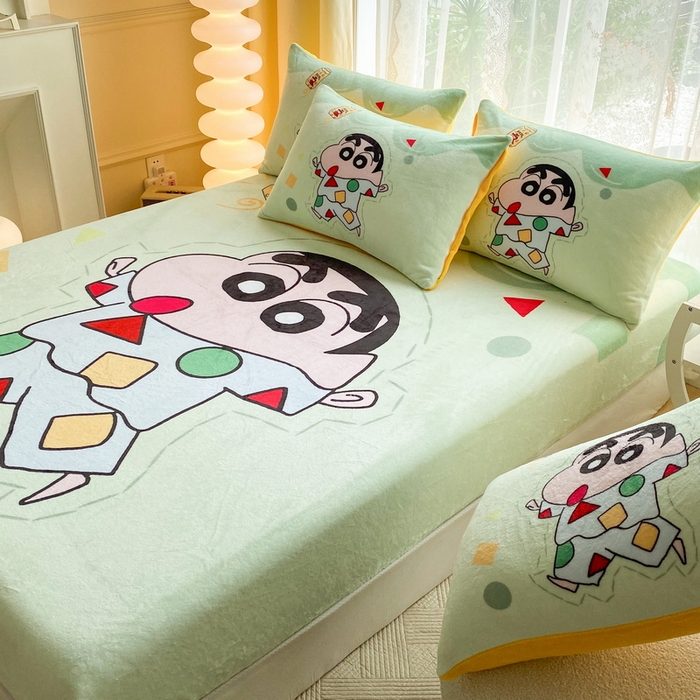 91家纺网 家纺一手货源 找家纺 一电 外贸2025新款卡通珊瑚绒床笠单件床罩冬季加厚牛奶绒床垫保护罩全包床单套 小新