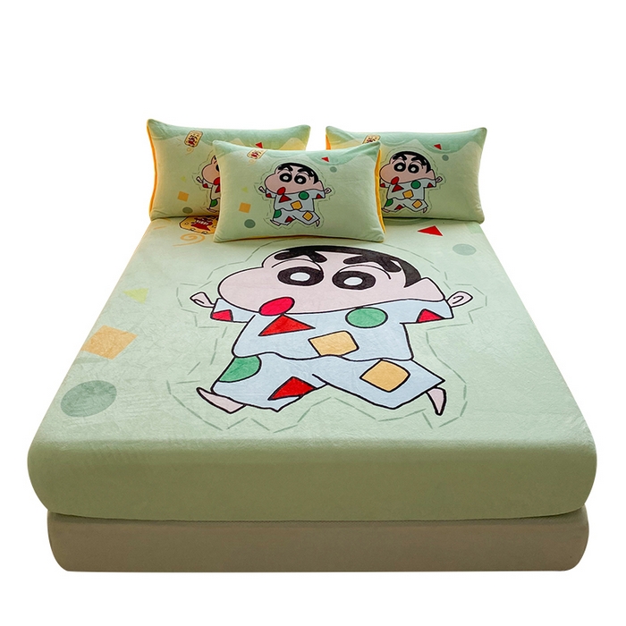 91家纺网 家纺一手货源 找家纺 一电 外贸2025新款卡通珊瑚绒床笠单件床罩冬季加厚牛奶绒床垫保护罩全包床单套 小新