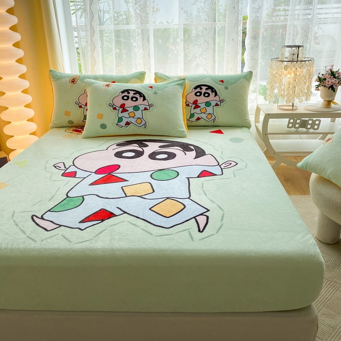 91家纺网 家纺一手货源 找家纺 一电 外贸2025新款卡通珊瑚绒床笠单件床罩冬季加厚牛奶绒床垫保护罩全包床单套 小新