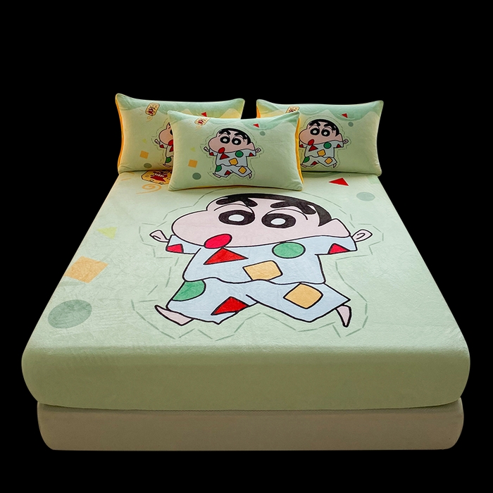 91家纺网 家纺一手货源 找家纺 一电 外贸2025新款卡通珊瑚绒床笠单件床罩冬季加厚牛奶绒床垫保护罩全包床单套 小新