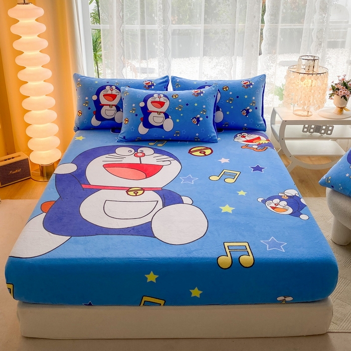 一电 外贸2025新款卡通珊瑚绒床笠单件床罩冬季加厚牛奶绒床垫保护罩全包床单套 音符叮当