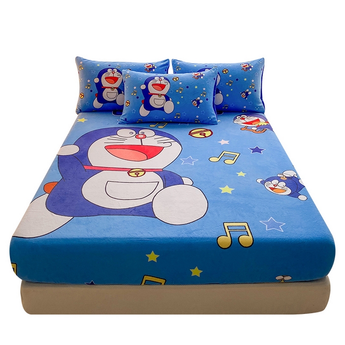 91家纺网 家纺一手货源 找家纺 一电 外贸2025新款卡通珊瑚绒床笠单件床罩冬季加厚牛奶绒床垫保护罩全包床单套 音符叮当