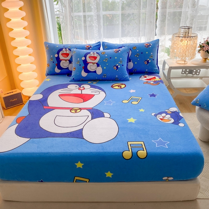 91家纺网 家纺一手货源 找家纺 一电 外贸2025新款卡通珊瑚绒床笠单件床罩冬季加厚牛奶绒床垫保护罩全包床单套 音符叮当