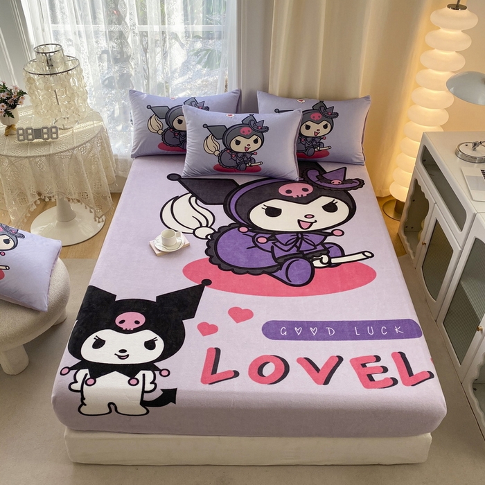 一电 外贸2025新款卡通珊瑚绒床笠单件床罩冬季加厚牛奶绒床垫保护罩全包床单套 可爱库洛米