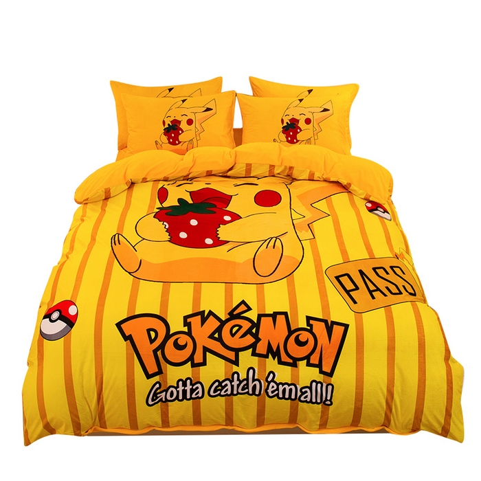 91家纺网 家纺一手货源 找家纺 一电 2025外贸跨境电商儿童卡通床上四件套亲肤牛奶绒学生三件床单被套加大珊瑚宝宝卡通 草莓皮卡丘