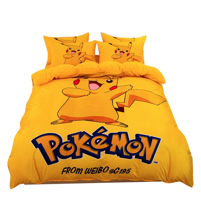 91家纺网 家纺一手货源 找家纺 一电 2025外贸跨境电商儿童卡通床上四件套亲肤牛奶绒学生三件床单被套加大珊瑚宝宝卡通 唱歌皮卡丘