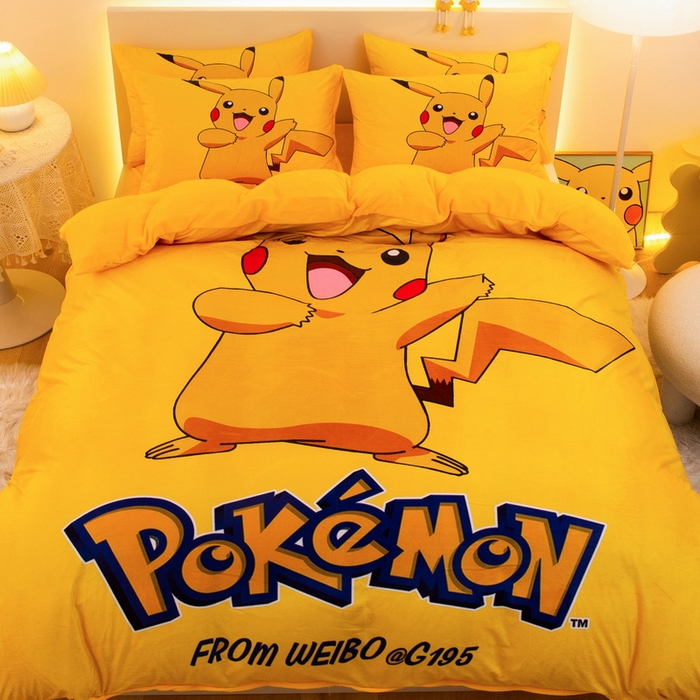 91家纺网 家纺一手货源 找家纺 一电 2025外贸跨境电商儿童卡通床上四件套亲肤牛奶绒学生三件床单被套加大珊瑚宝宝卡通 唱歌皮卡丘