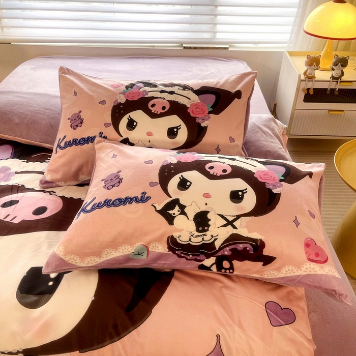 91家纺网 家纺一手货源 找家纺 一电 2025外贸跨境电商儿童卡通床上四件套亲肤牛奶绒学生三件床单被套加大珊瑚宝宝卡通 公主库洛米