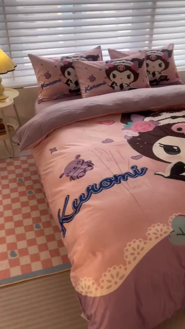 91家纺网 家纺一手货源 找家纺 一电 2025外贸跨境电商儿童卡通床上四件套亲肤牛奶绒学生三件床单被套加大珊瑚宝宝卡通 公主库洛米