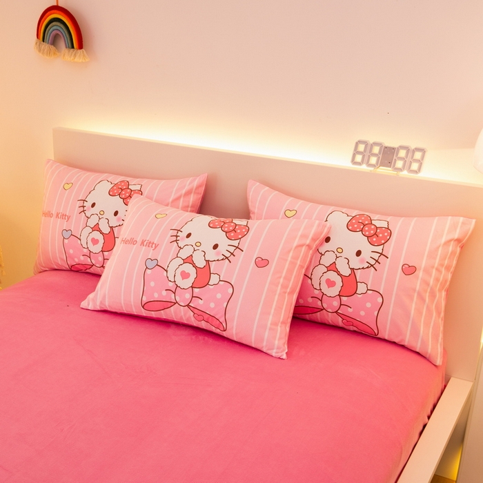 91家纺网 家纺一手货源 找家纺 一电 2025外贸跨境电商儿童卡通床上四件套亲肤牛奶绒学生三件床单被套加大珊瑚宝宝卡通 害羞KT