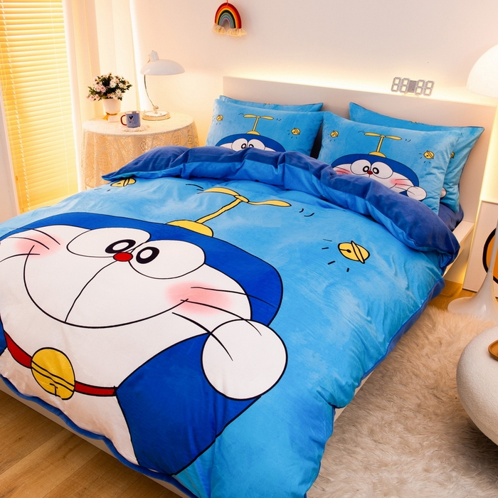 91家纺网 家纺一手货源 找家纺 一电 2025外贸跨境电商儿童卡通床上四件套亲肤牛奶绒学生三件床单被套加大珊瑚宝宝卡通 可爱叮当