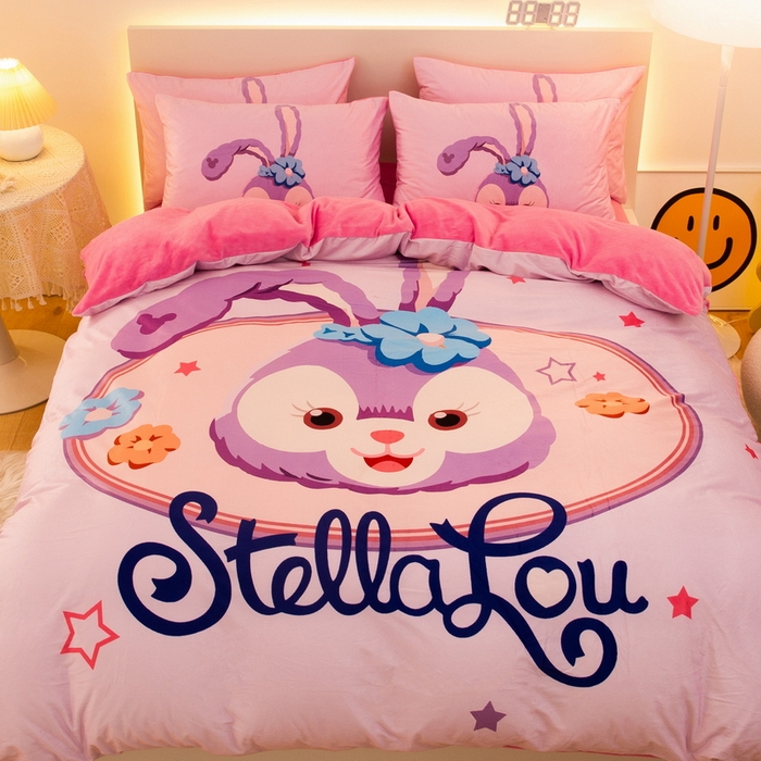 91家纺网 家纺一手货源 找家纺 一电 2025外贸跨境电商儿童卡通床上四件套亲肤牛奶绒学生三件床单被套加大珊瑚宝宝卡通 可爱星黛露