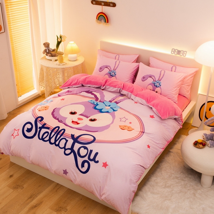 91家纺网 家纺一手货源 找家纺 一电 2025外贸跨境电商儿童卡通床上四件套亲肤牛奶绒学生三件床单被套加大珊瑚宝宝卡通 可爱星黛露