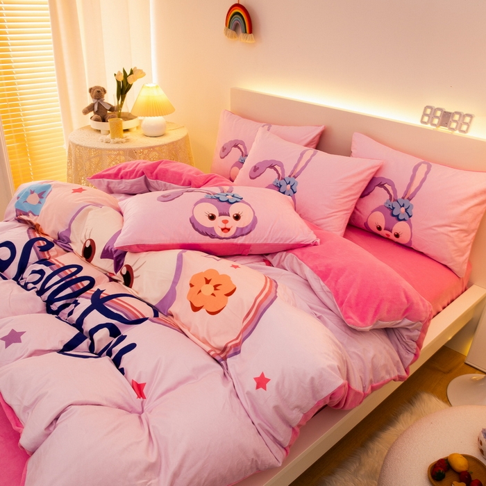 91家纺网 家纺一手货源 找家纺 一电 2025外贸跨境电商儿童卡通床上四件套亲肤牛奶绒学生三件床单被套加大珊瑚宝宝卡通 可爱星黛露