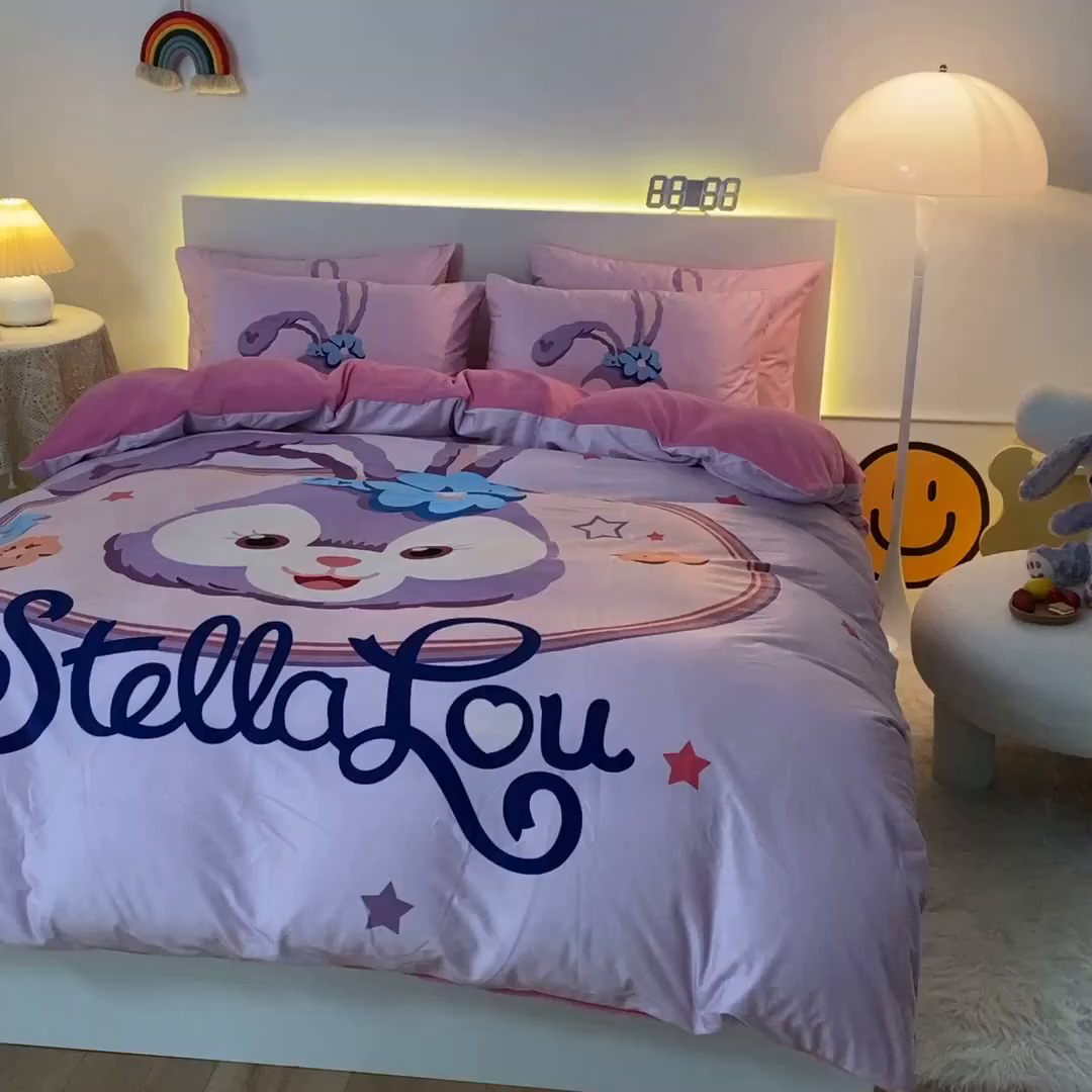 91家纺网 家纺一手货源 找家纺 一电 2025外贸跨境电商儿童卡通床上四件套亲肤牛奶绒学生三件床单被套加大珊瑚宝宝卡通 可爱星黛露