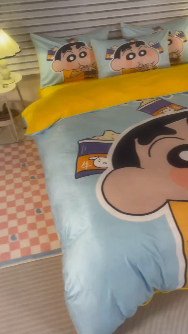 91家纺网 家纺一手货源 找家纺 一电 2025外贸跨境电商儿童卡通床上四件套亲肤牛奶绒学生三件床单被套加大珊瑚宝宝卡通 奶茶小新