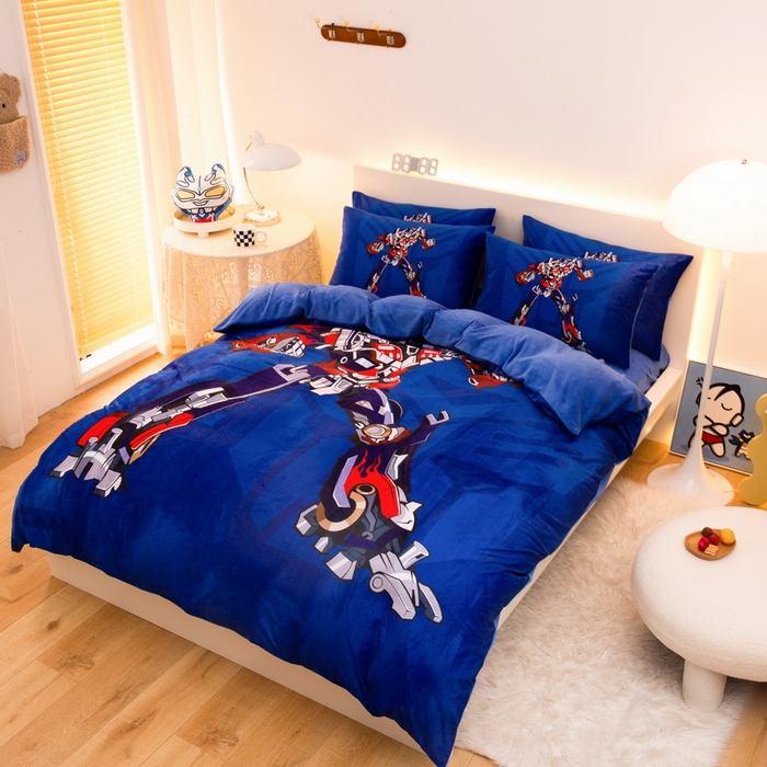 91家纺网 家纺一手货源 找家纺 一电 2025外贸跨境电商儿童卡通床上四件套亲肤牛奶绒学生三件床单被套加大珊瑚宝宝卡通 擎天柱