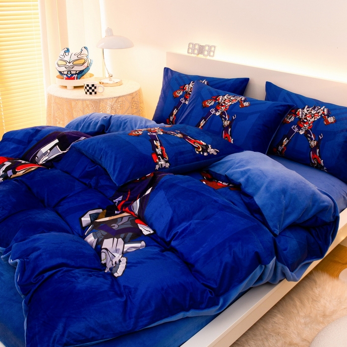 91家纺网 家纺一手货源 找家纺 一电 2025外贸跨境电商儿童卡通床上四件套亲肤牛奶绒学生三件床单被套加大珊瑚宝宝卡通 擎天柱