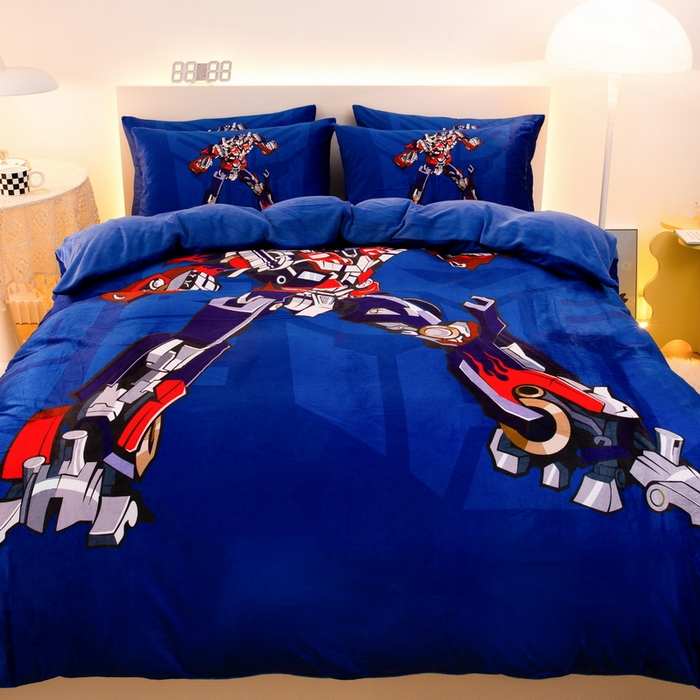 91家纺网 家纺一手货源 找家纺 一电 2025外贸跨境电商儿童卡通床上四件套亲肤牛奶绒学生三件床单被套加大珊瑚宝宝卡通 擎天柱