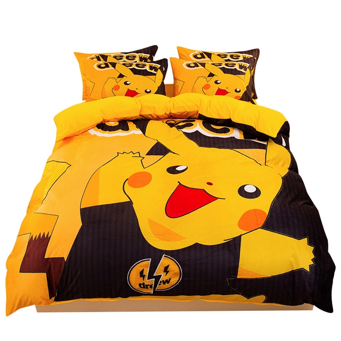 91家纺网 家纺一手货源 找家纺 一电 2025外贸跨境电商儿童卡通床上四件套亲肤牛奶绒学生三件床单被套加大珊瑚宝宝卡通 闪电皮卡丘