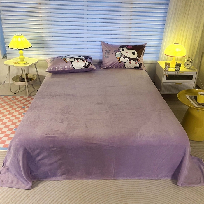 91家纺网 家纺一手货源 找家纺 一电 2025外贸跨境电商儿童卡通床上四件套亲肤牛奶绒学生三件床单被套加大珊瑚宝宝卡通 甜筒库洛米