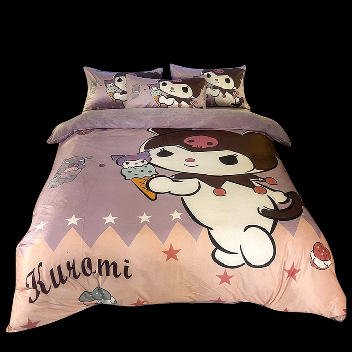 91家纺网 家纺一手货源 找家纺 一电 2025外贸跨境电商儿童卡通床上四件套亲肤牛奶绒学生三件床单被套加大珊瑚宝宝卡通 甜筒库洛米