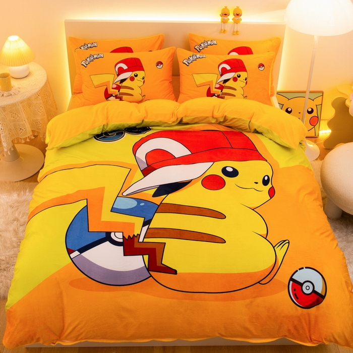 91家纺网 家纺一手货源 找家纺 一电 2025外贸跨境电商儿童卡通床上四件套亲肤牛奶绒学生三件床单被套加大珊瑚宝宝卡通 小红帽皮卡丘