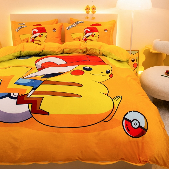 91家纺网 家纺一手货源 找家纺 一电 2025外贸跨境电商儿童卡通床上四件套亲肤牛奶绒学生三件床单被套加大珊瑚宝宝卡通 小红帽皮卡丘