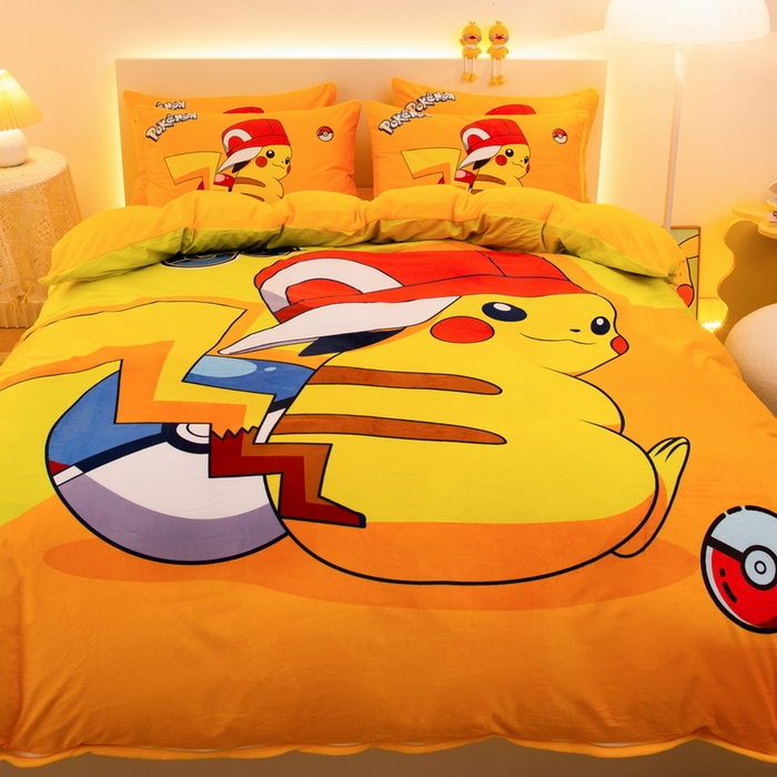 91家纺网 家纺一手货源 找家纺 一电 2025外贸跨境电商儿童卡通床上四件套亲肤牛奶绒学生三件床单被套加大珊瑚宝宝卡通 小红帽皮卡丘