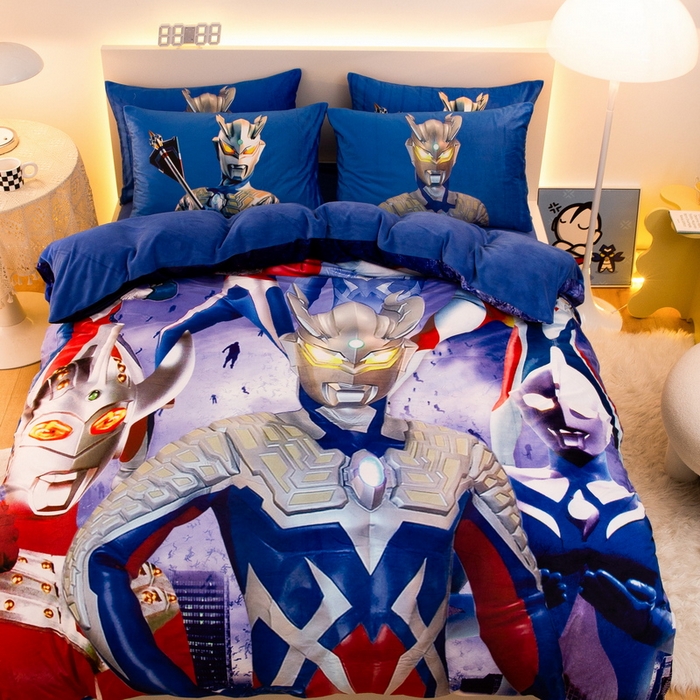 91家纺网 家纺一手货源 找家纺 一电 2025外贸跨境电商儿童卡通床上四件套亲肤牛奶绒学生三件床单被套加大珊瑚宝宝卡通2 奥特家族